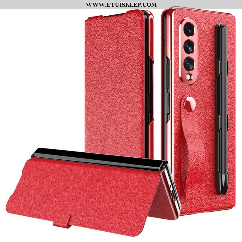 Etui Na Telefon do Samsung Galaxy Z Fold 3 5G Etui Folio Uchwyt I Pasek Ze Skóry Litchi W Stylu Litc